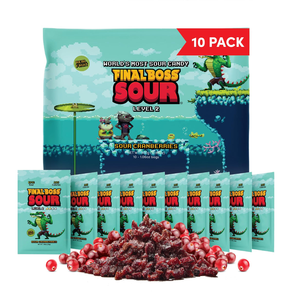 Final Boss Sour Cranberry Level 2 10-pack on shelf showing real fruit flavor