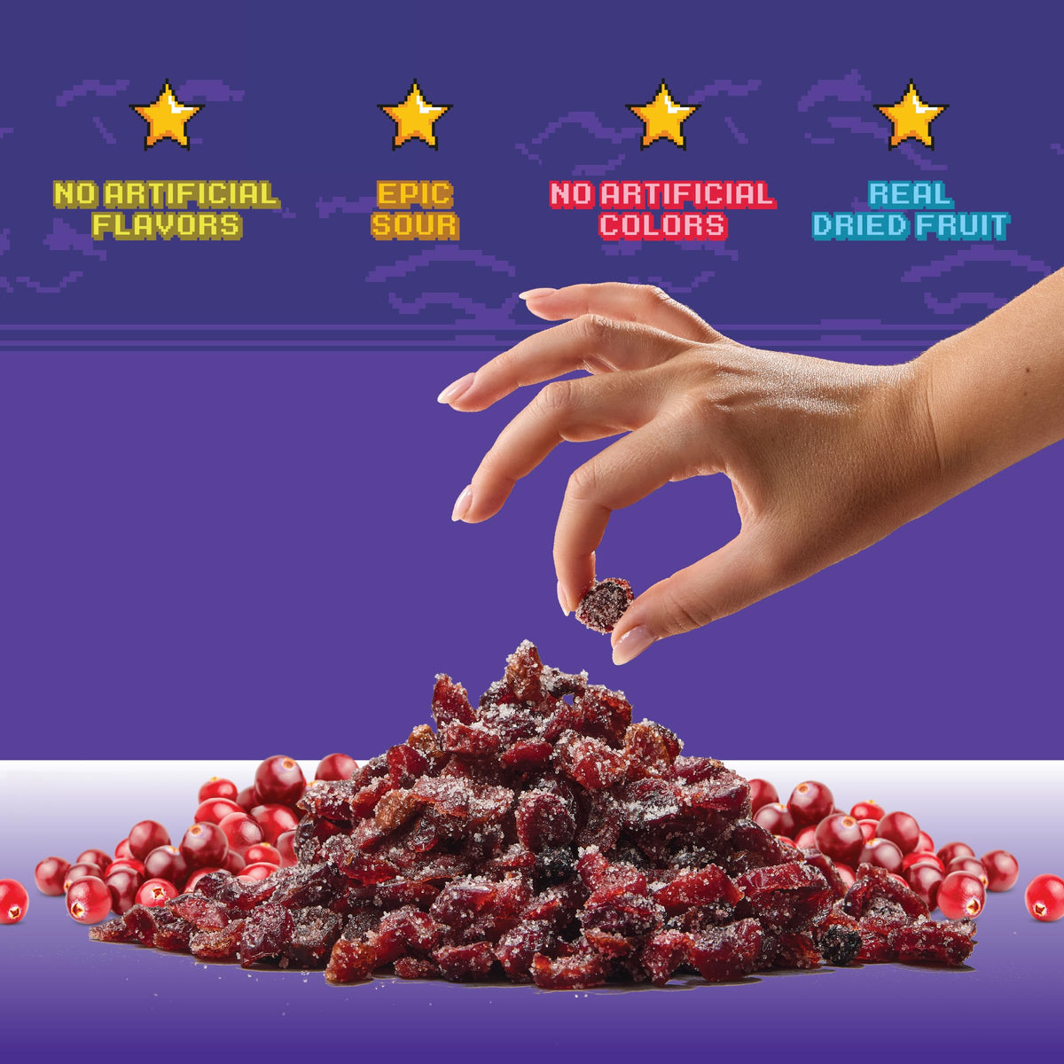 Final Boss Sour Cranberry Level 3 packaging, clean-label snack.