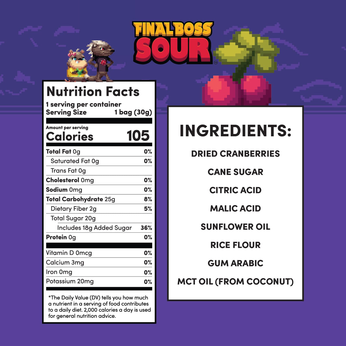 Final Boss Sour Cranberry Level 3 pouch open, showing chewy fruit pieces.