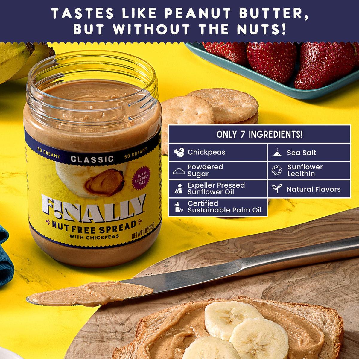 Finally Nut Free Classic Spread on toast provides familiar flavor without nuts, great for lunchboxes.