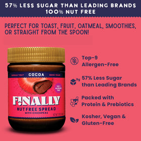 Finally Nut Free Cocoa Spread allergen-free facility sign emphasizing safe production