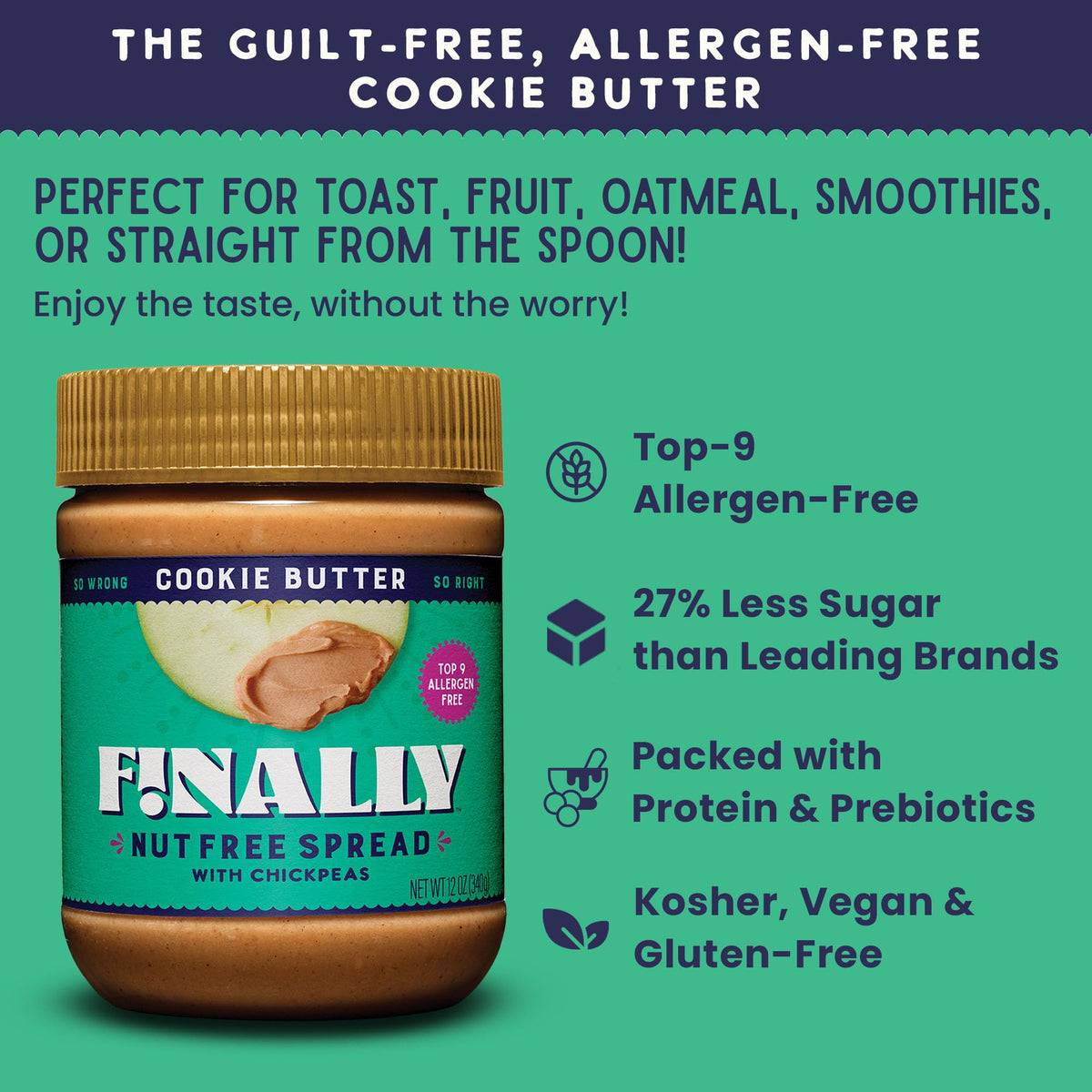 Jar of Finally Nut Free Cookie Butter with warm spice aroma.