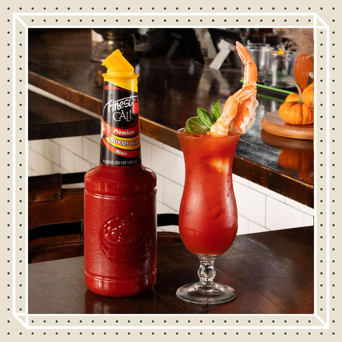 Close-up pour of Finest Call Bloody Mary for quick, consistent mixes.
