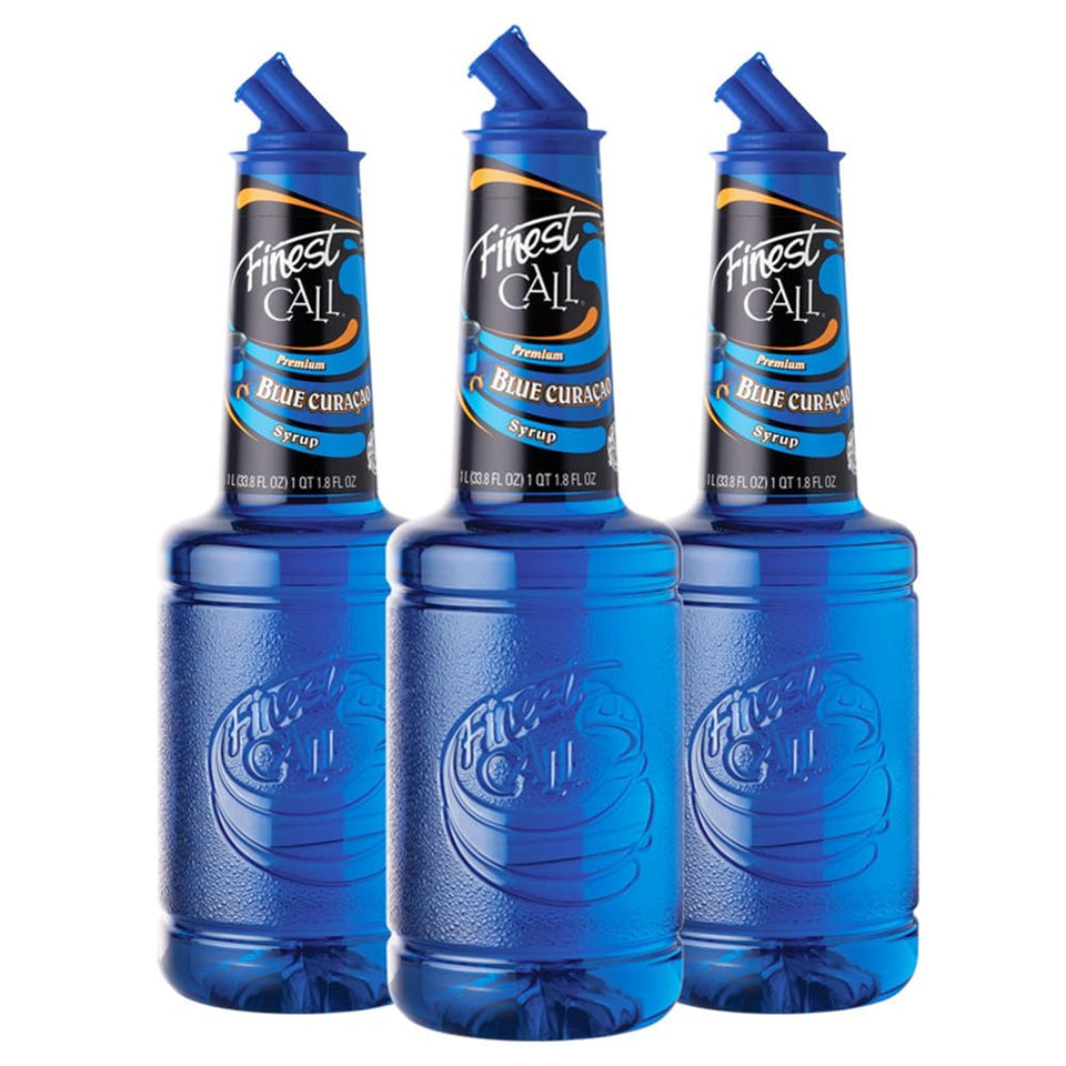 Finest Call blue curacao drink mix 1L bottle ready for vibrant, crowd-pleasing cocktails.