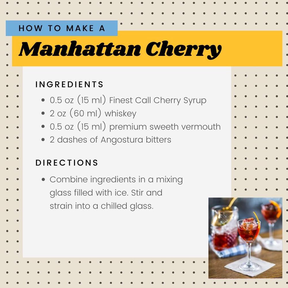 Finest Call cherry syrup label closeup highlighting real cherry juice.