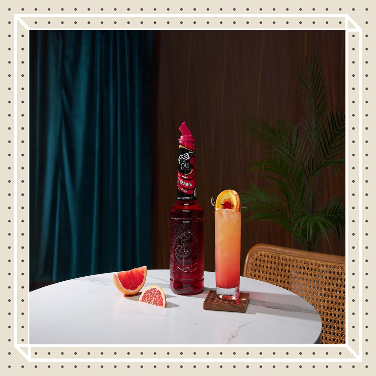 Finest Call grenadine close-up highlights real juice and vibrant color