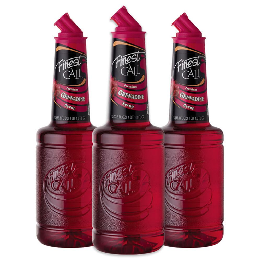 Finest Call grenadine bottle pour demonstrates precise dispensing for quick cocktails