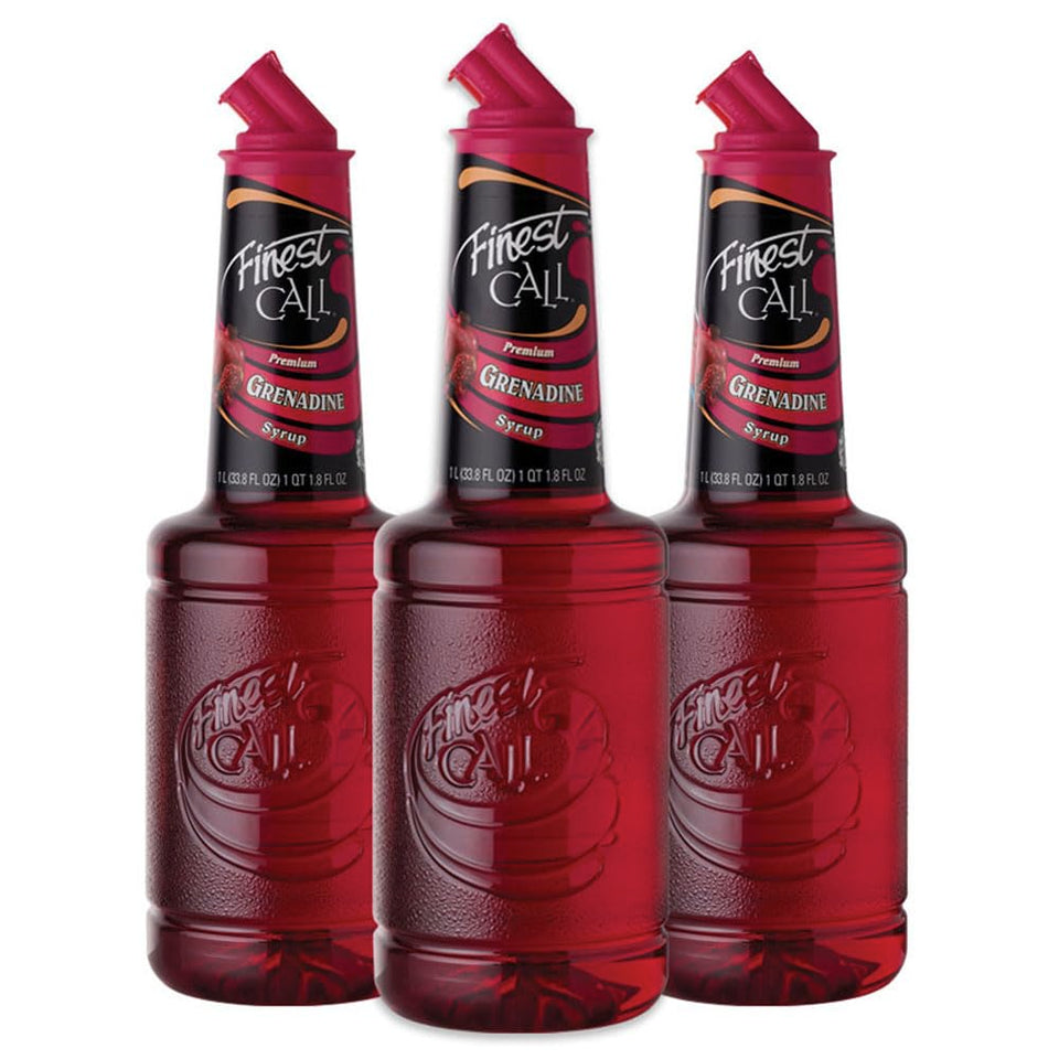 Finest Call grenadine bottle pour demonstrates precise dispensing for quick cocktails