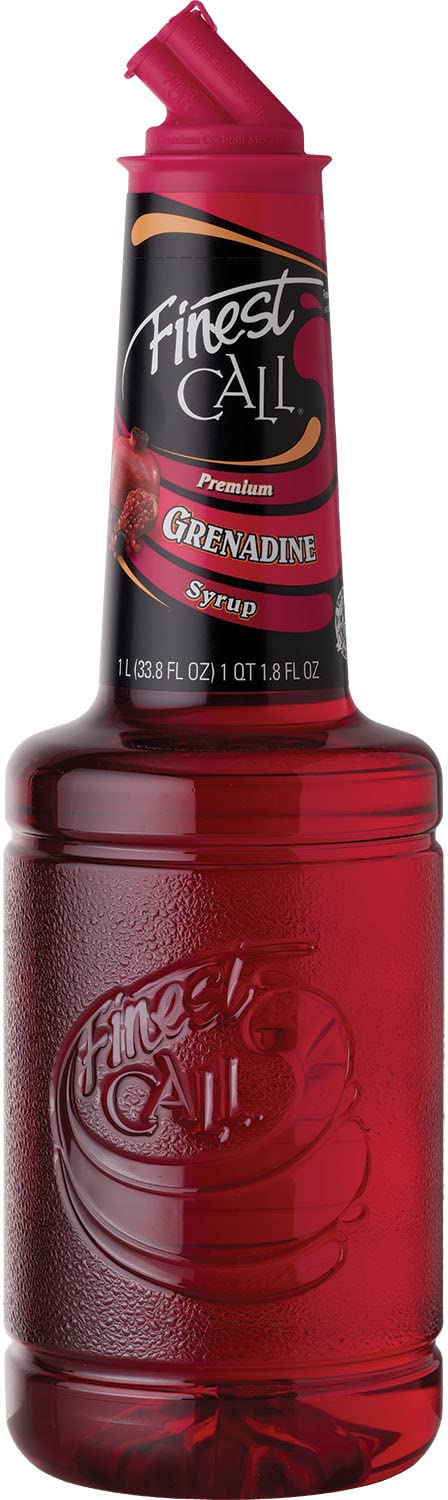 Finest Call grenadine bottle front view ideal for authentic cocktail color.