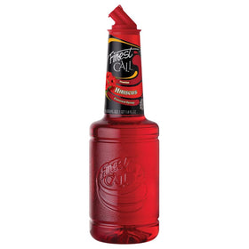 Finest Call Hibiscus Syrup bottle close-up, ideal for cocktails.