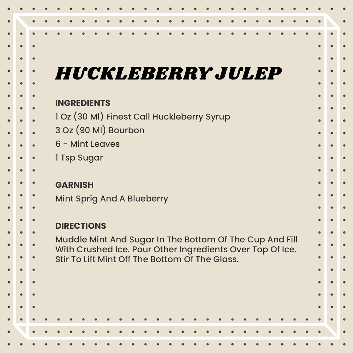 Finest Call huckleberry syrup bottle being poured into a shaker for cocktails.