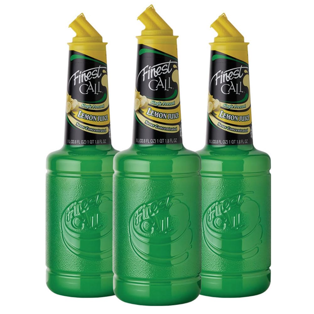 Finest Call lemon juice 1L bottle with single-pressed juice for bright cocktails.