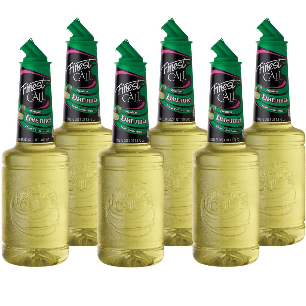 Finest Call lime juice bottle front with bright citrus flavor for cocktails.