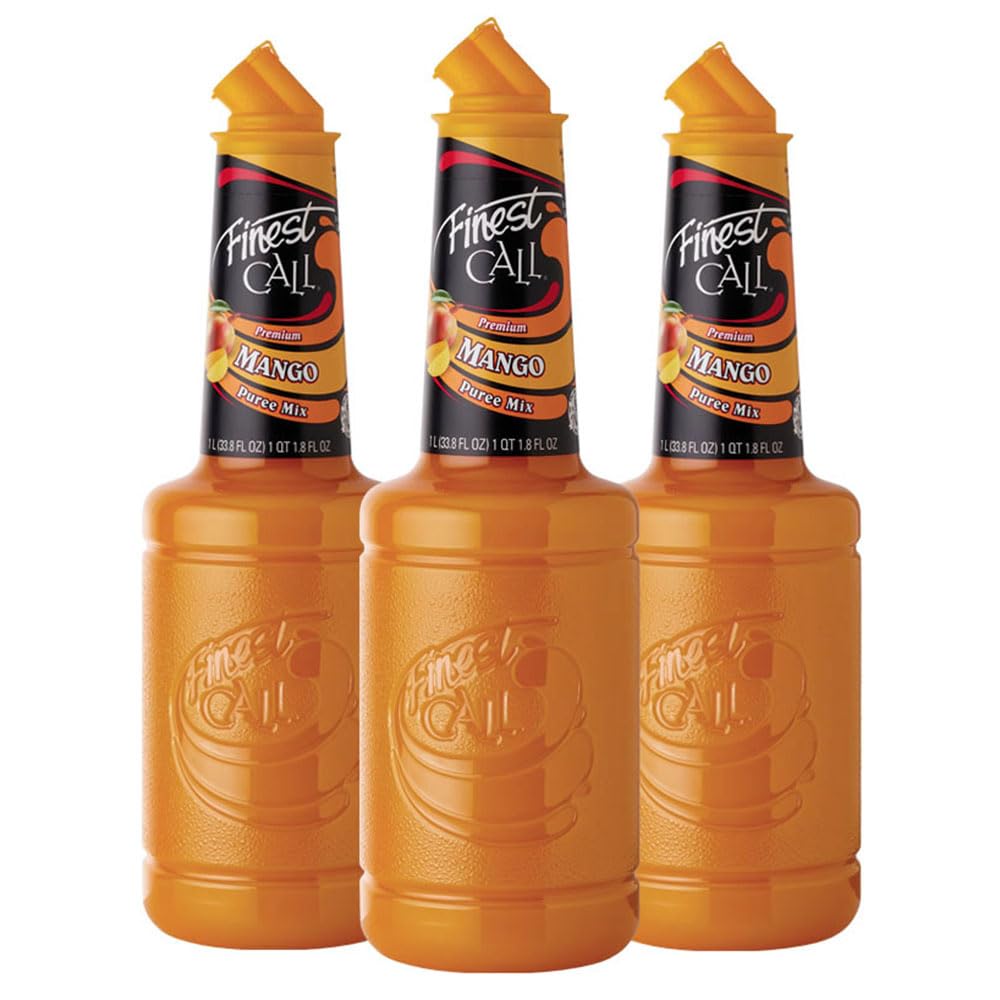 Finest Call mango puree bottle with dispensing closure for precise pours.