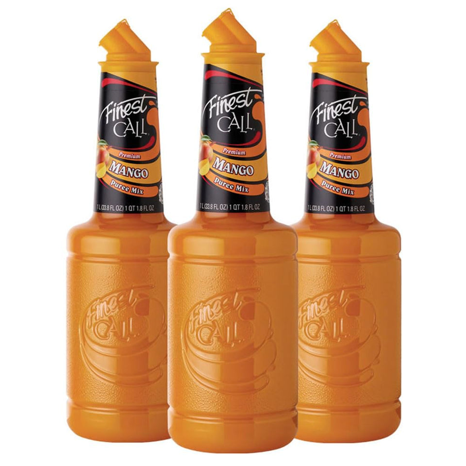 Finest Call mango puree bottle with dispensing closure for precise pours.