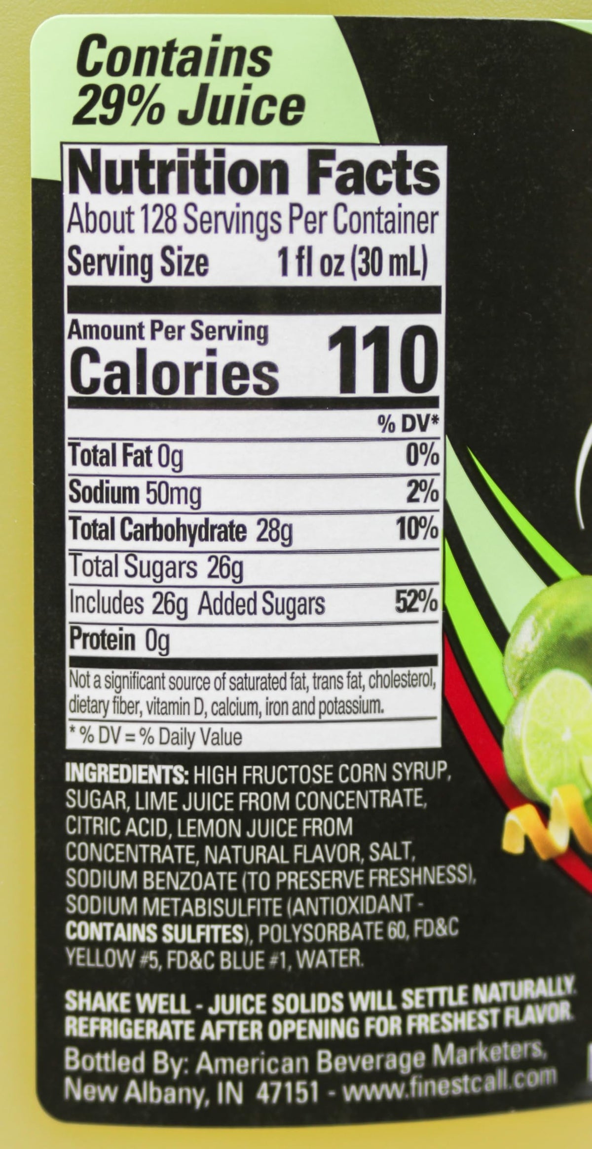 Finest Call Margarita concentrate, ideal for adjusting dilution ratios to achieve bar-quality drinks.