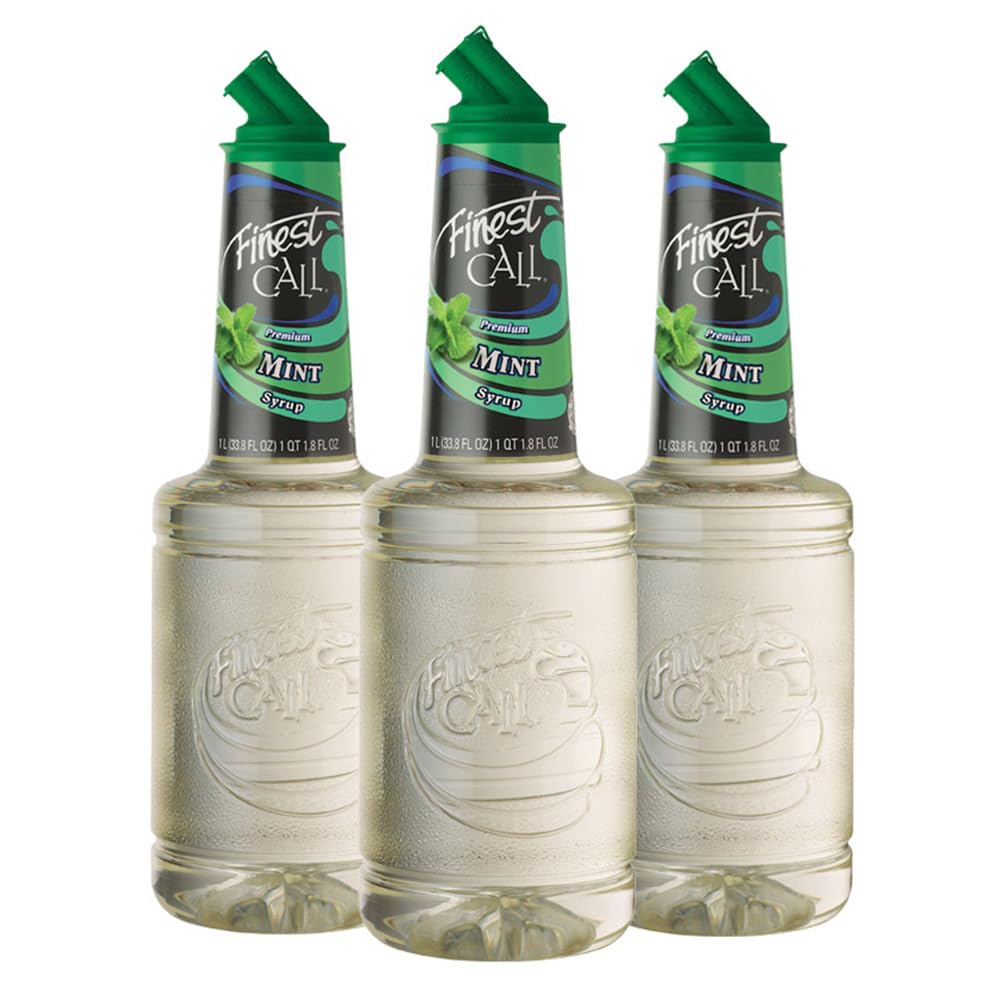 Finest Call Mint Syrup bottle for precise pours in cocktails.