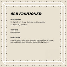 Finest Call old-fashioned drink mix label close-up emphasizes packaging