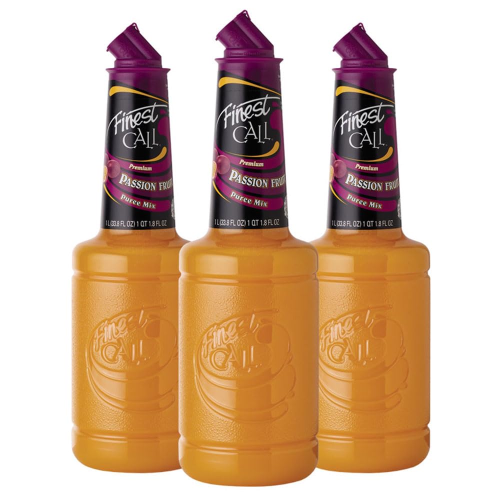 Finest Call passion fruit puree bottle pour demonstrates precise pour for cocktails.