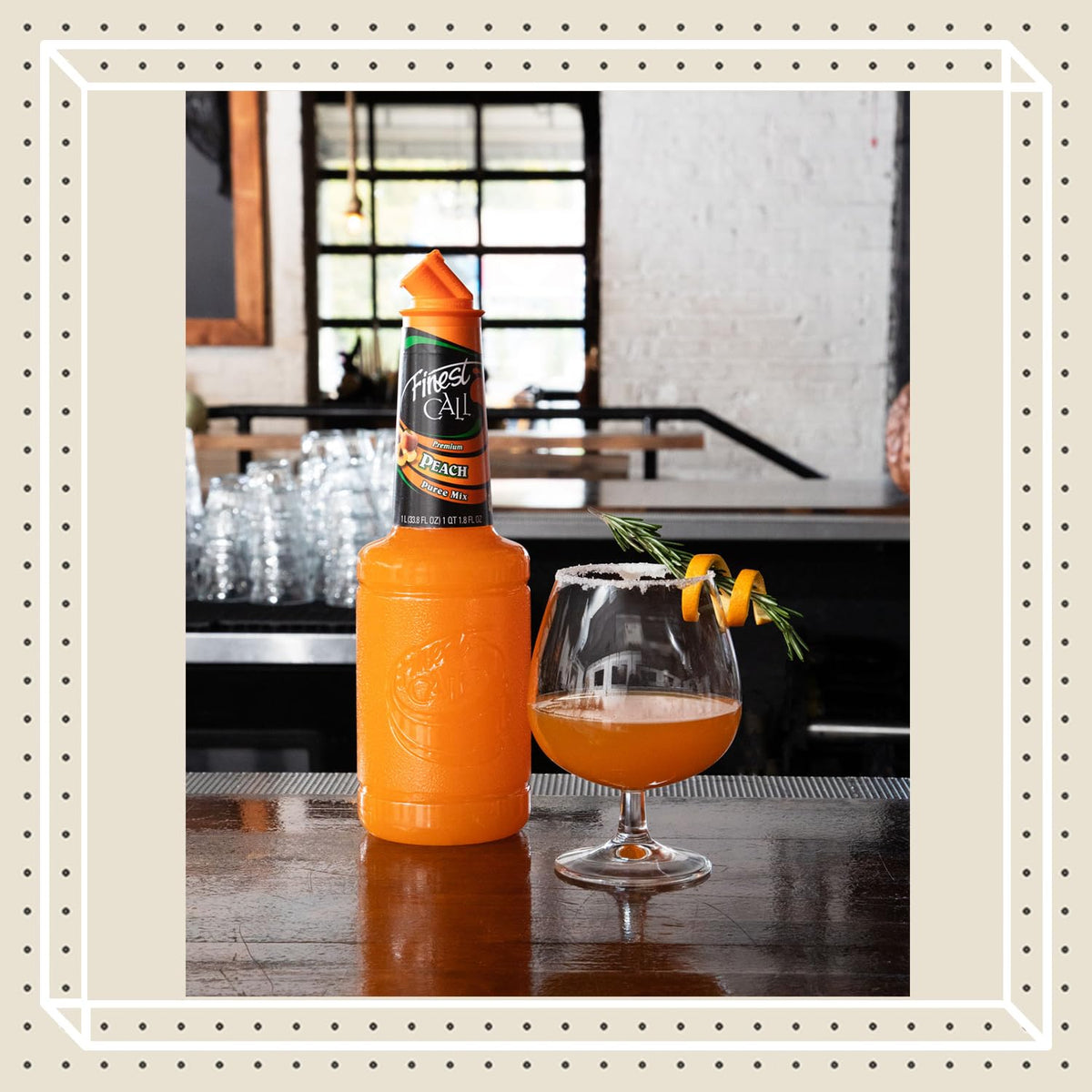Finest Call peach puree bartender pour closure—precise, fast pours.