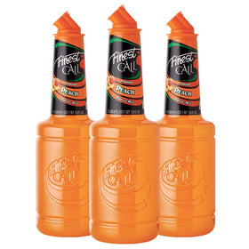 Finest Call Peach Puree bottle close-up, premium fruit quality.