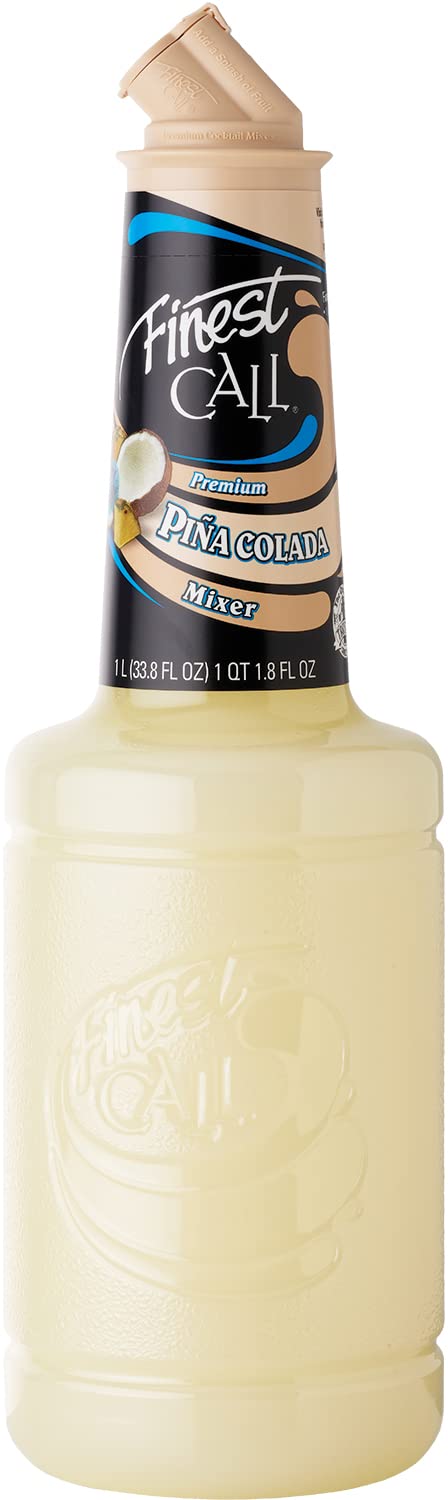 Finest Call Pina Colada mix bottle featuring real coconut and pineapple flavor for cocktails.