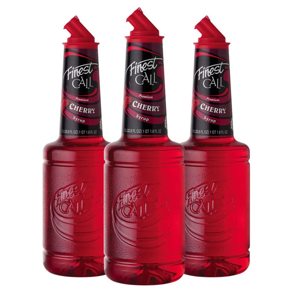 Finest Call premium cherry syrup bottle front view for versatile drinks.