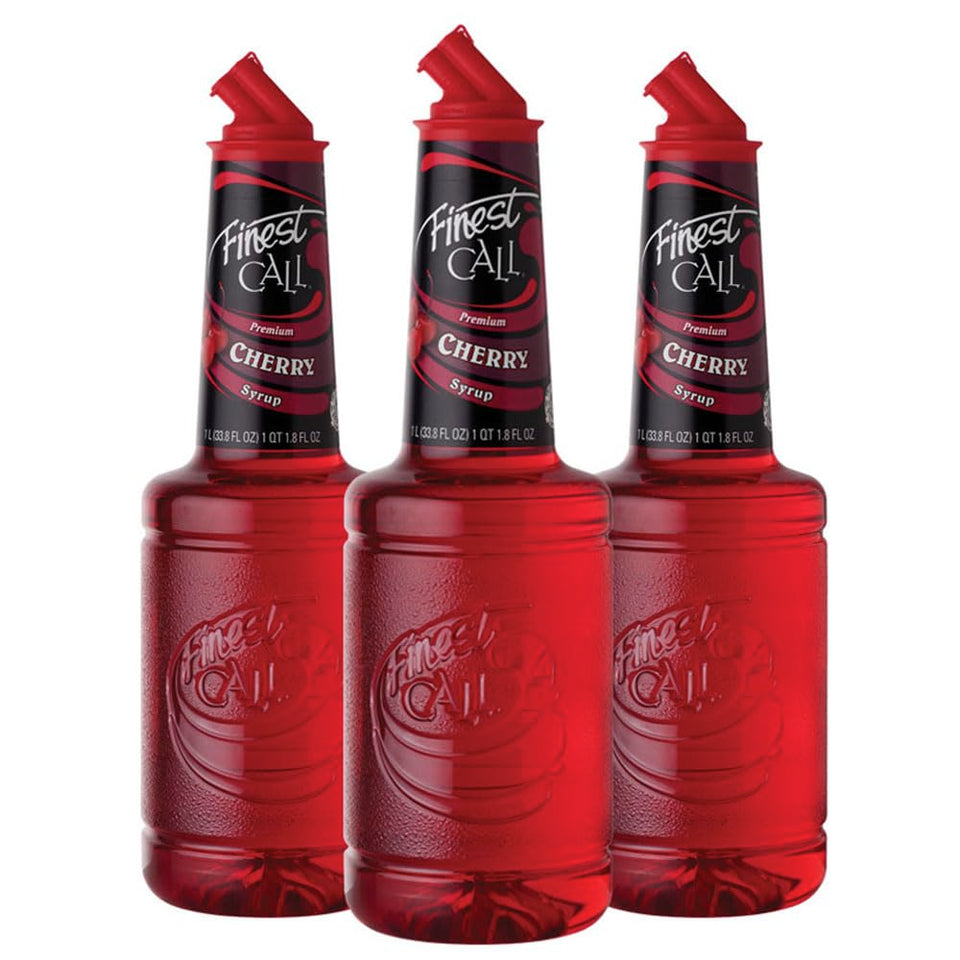 Finest Call premium cherry syrup bottle front view for versatile drinks.