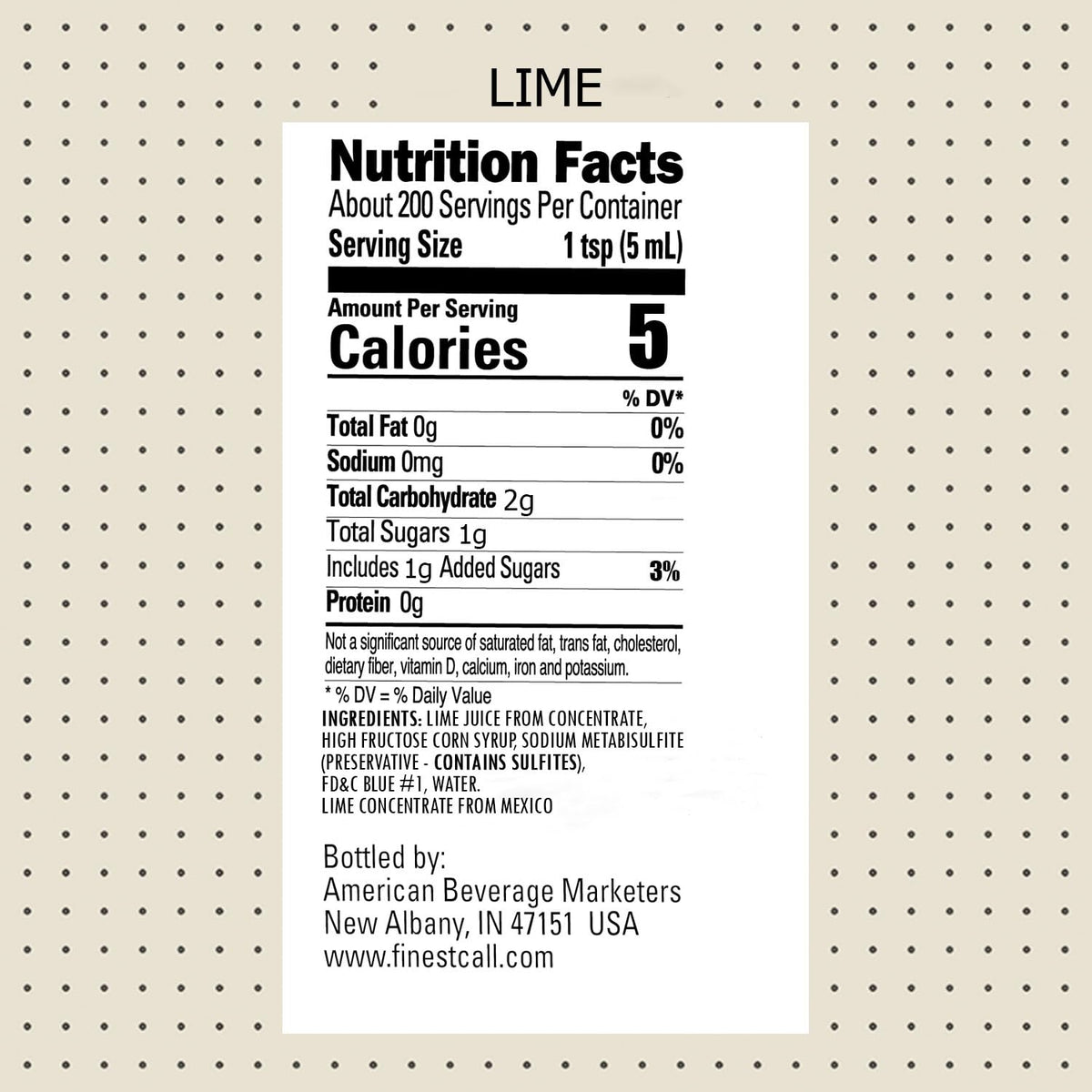 Finest Call Premium Lime Juice Label Closeup highlighting real lime consistency.