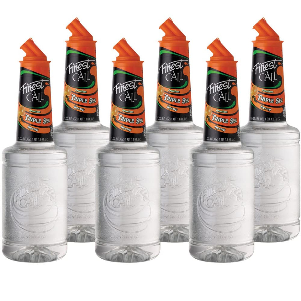 Finest Call premium triple sec syrup bottle for precise bartending pours.