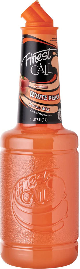 Finest Call white peach puree bottle enabling consistent cocktails.