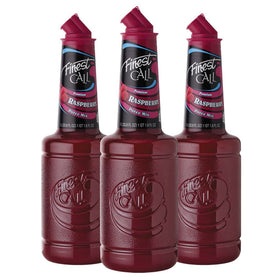 Finest Call Raspberry Puree Drink Mix bottle pour highlights smooth, consistent flavor for cocktails.