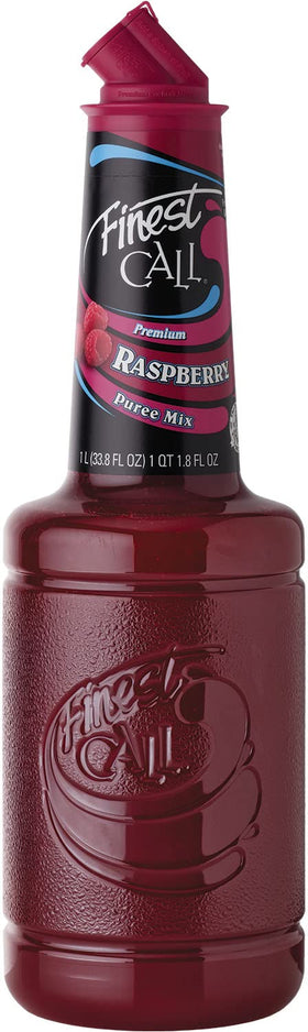 Finest Call Raspberry Puree Drink Mix bottle showing vibrant red color for premium cocktails
