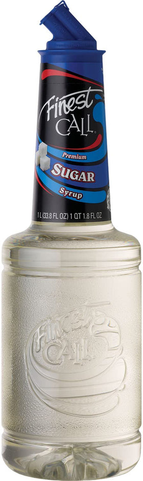 Finest Call simple syrup bottle close-up for smooth cocktail prep.