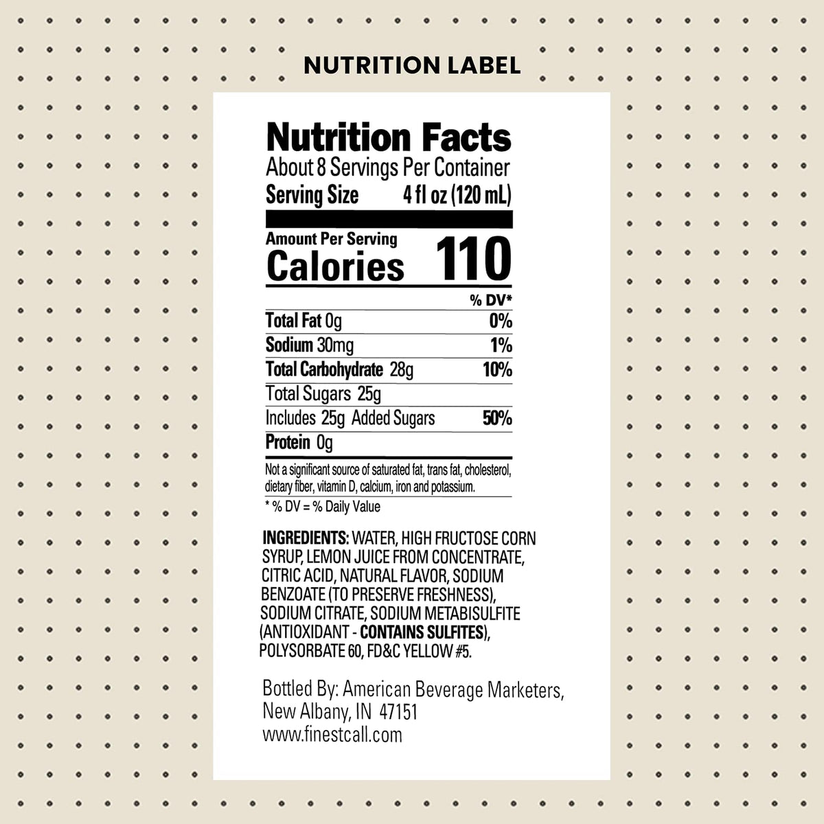 Finest Call Sweet and Sour bottle back label clarity.