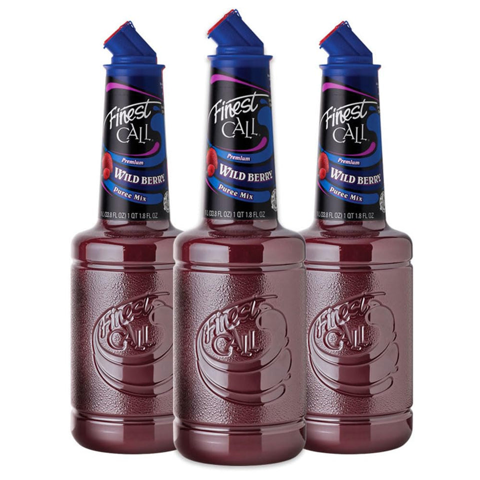 Finest Call Wild Berry Puree bottle with rich color for cocktails