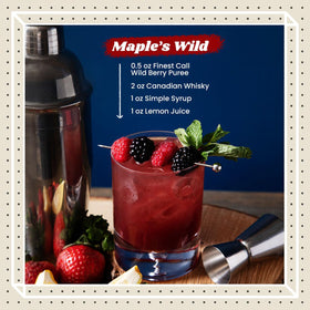 Finest Call Wild Berry Puree being poured for ready-to-pour cocktails