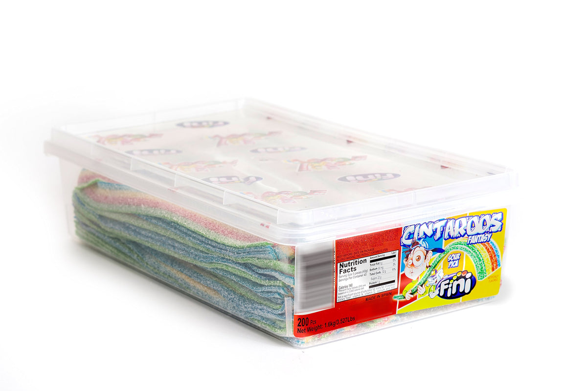 Fini Rainbow Sour Belts ingredients include assorted fruity flavors