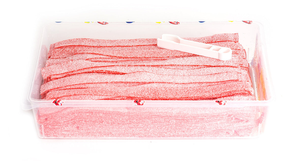 Fini Strawberry Sour Belts bags-packaging ready for display at events.