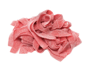 Fini Strawberry Sour Belts served on a plate for shareable snacking.
