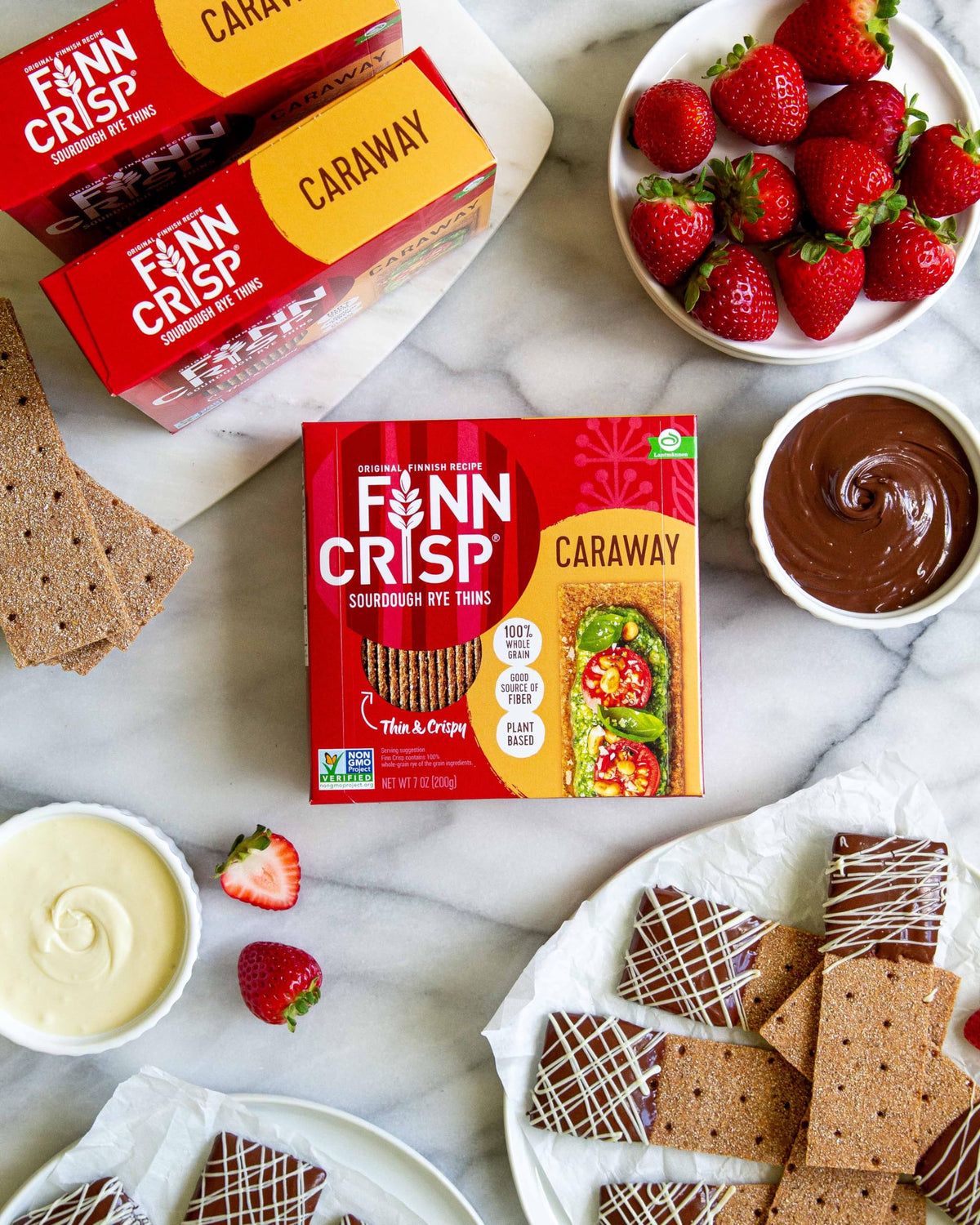Finn Crisp Original Rye at breakfast with jam and butter.