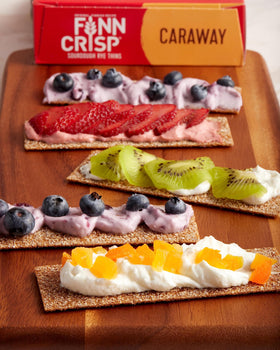 Finn Crisp Caraway crispbread open-face sandwich served with toppings