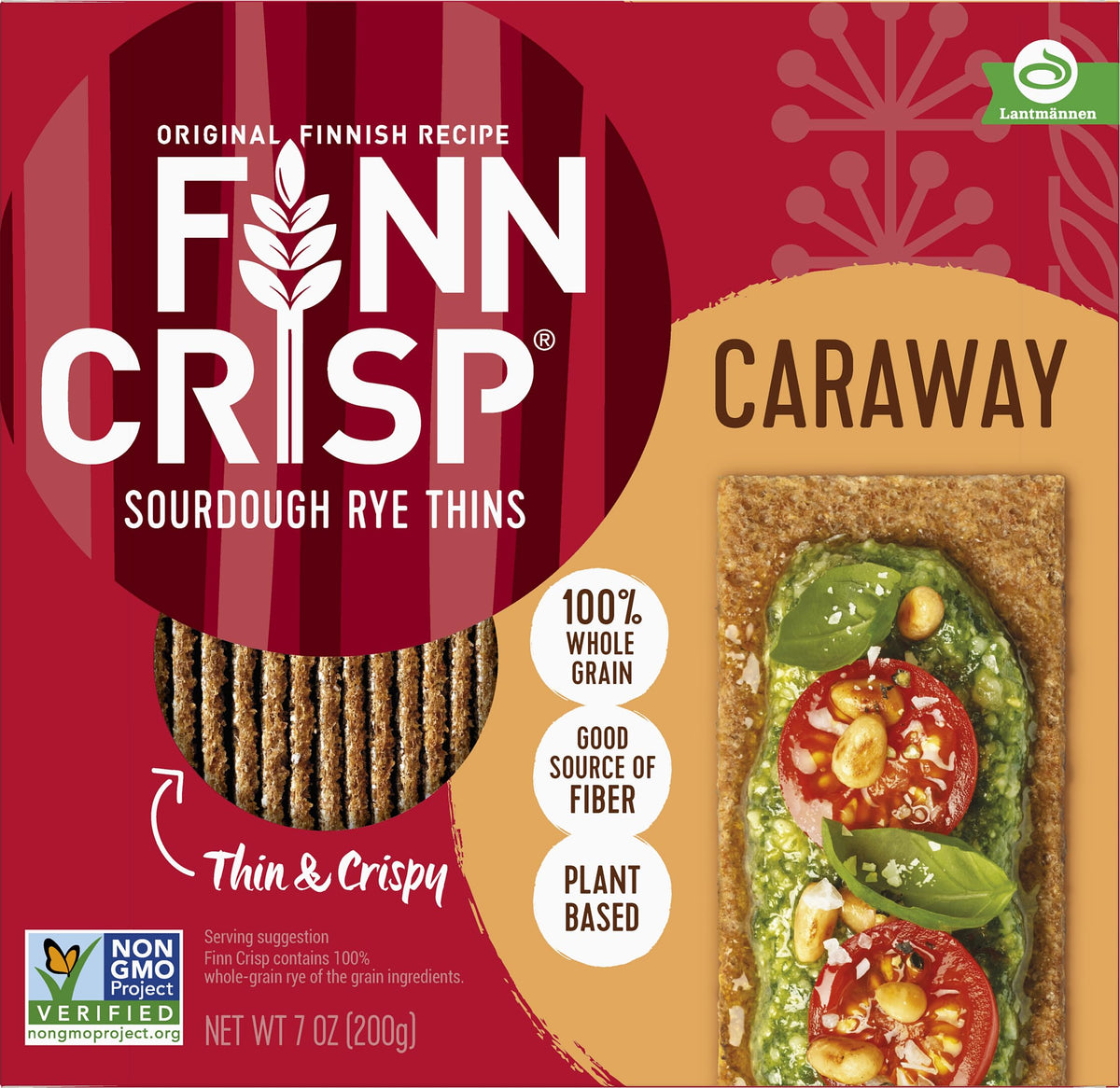 Finn Crisp Caraway Rye crispbread with aromatic caraway notes.