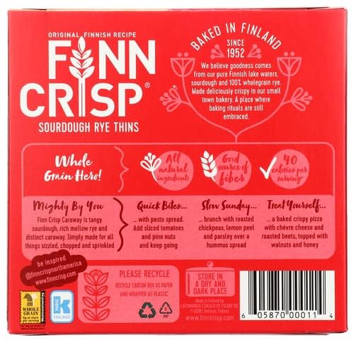 Finn Crisp Caraway Sourdough Rye Thins toasted close-up showing crisp texture.