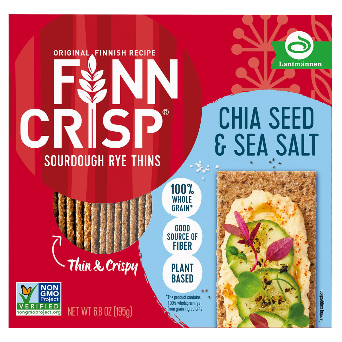 Finn Crisp chia seed sourdough rye thins front-pack display showing crispbread