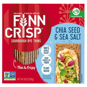 Finn Crisp chia seed sourdough rye thins front-pack display showing crispbread
