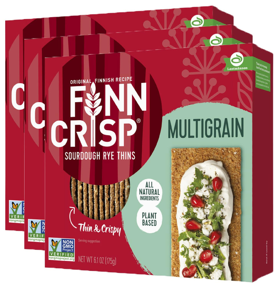 Finn Crisp multigrain crispbread pack on kitchen counter for quick snacking