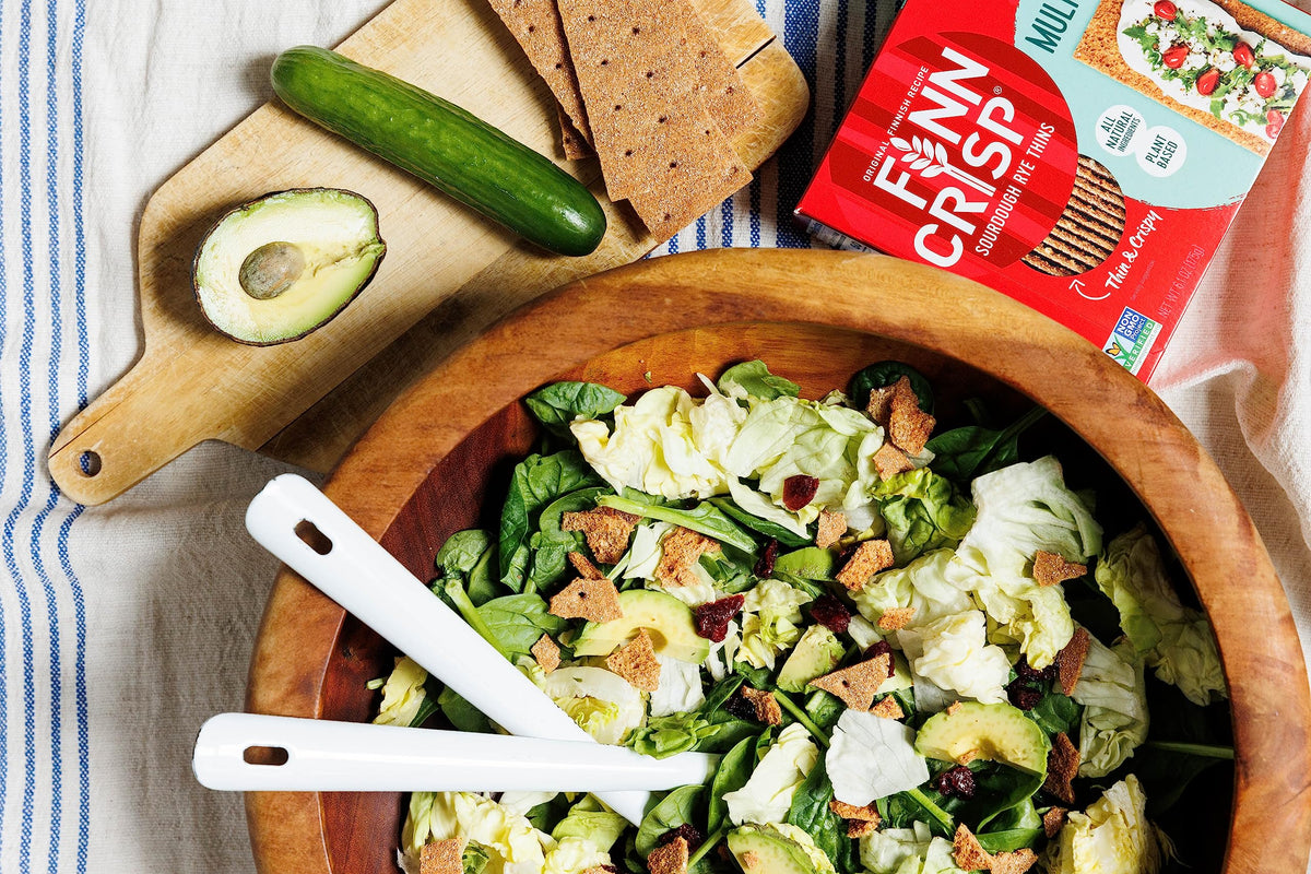 Finn Crisp multigrain crispbread slices arranged for a light breakfast
