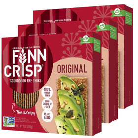 Finn Crisps Original Rye Crispbread multipack packaging close-up, ideal for easy snacking