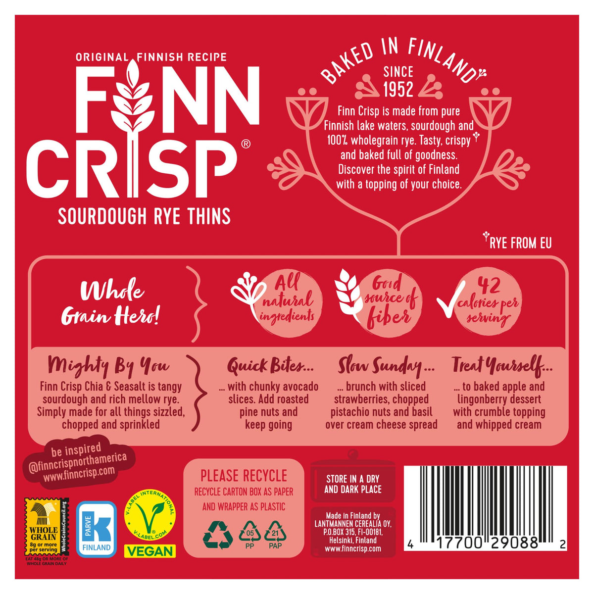 Finn Crisp rye crisps on a serving board with toppings